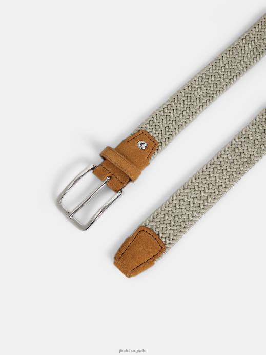 Men J.Lindeberg Oyster Gray Ben Braided Elastic Belt Accessory 8R621247