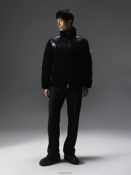 Men J.Lindeberg Black Baker Cord Down Jacket Clothing 8R622379