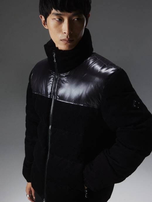 Men J.Lindeberg Black Baker Cord Down Jacket Clothing 8R622379