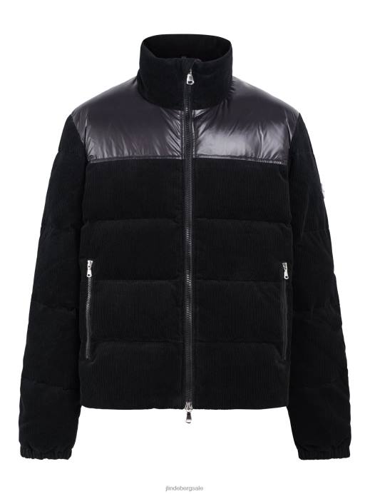 Men J.Lindeberg Black Baker Cord Down Jacket Clothing 8R622379