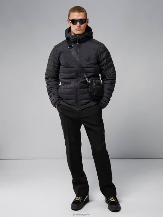 Men J.Lindeberg Black Hybrid Text Down Jacket Clothing 8R622438