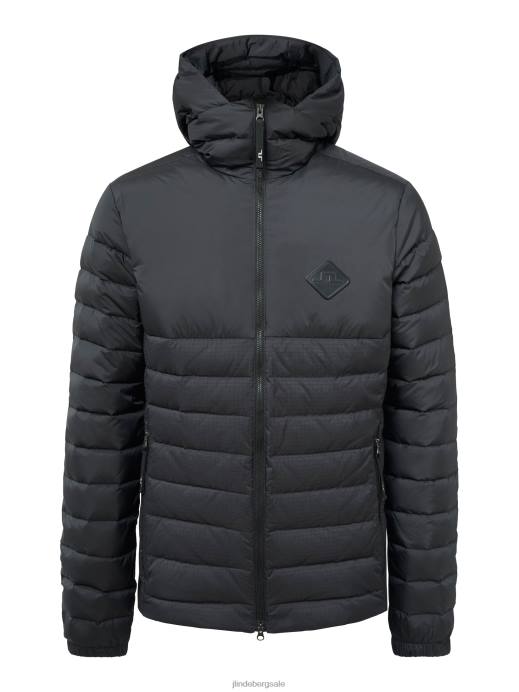Men J.Lindeberg Black Hybrid Text Down Jacket Clothing 8R622438