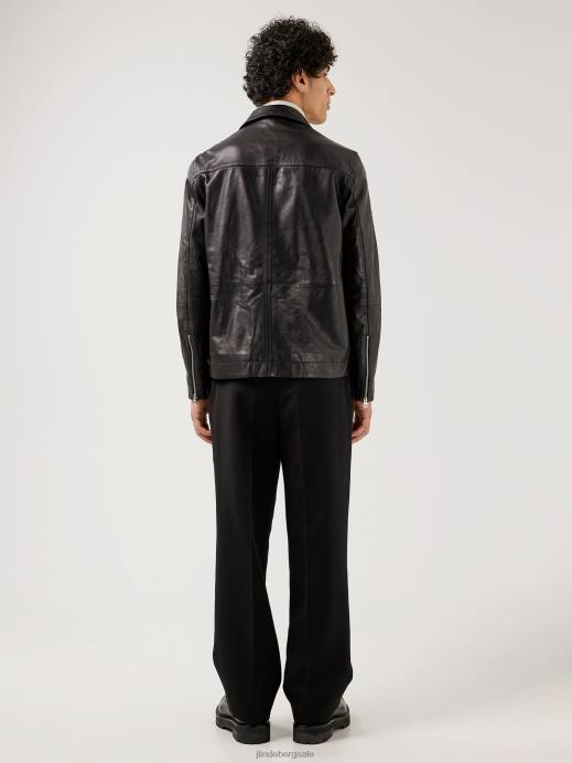 Men J.Lindeberg Black Lenox Leather Overshirt Clothing 8R622469