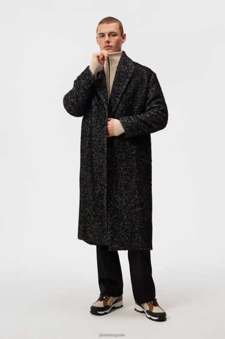 Men J.Lindeberg Black Melange Willy Herringbone Coat Clothing 8R62911