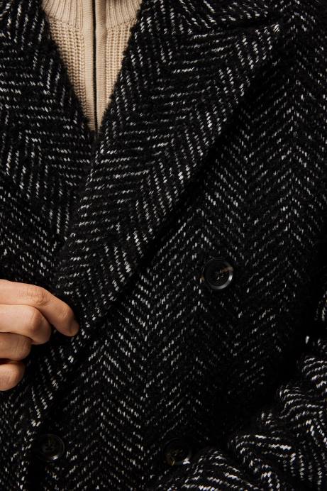 Men J.Lindeberg Black Melange Willy Herringbone Coat Clothing 8R62911