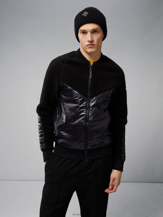 Men J.Lindeberg Black Pile Hybrid Jacket Clothing 8R622425