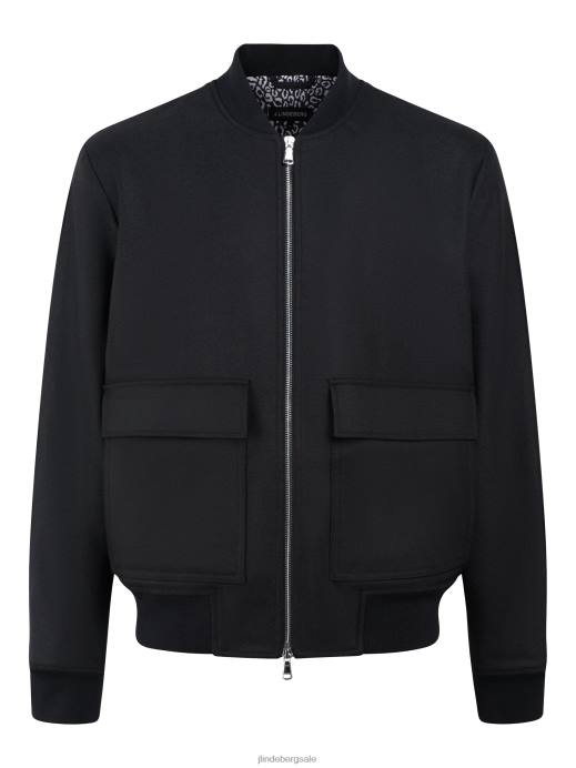 Men J.Lindeberg Black Thom Wool Twill Bomber Clothing 8R622378