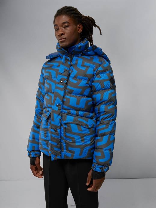 Men J.Lindeberg Bridge Swirl Blue Sphere Print Down Jacket Clothing 8R622436