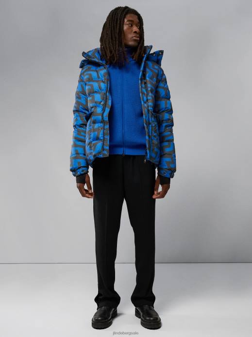 Men J.Lindeberg Bridge Swirl Blue Sphere Print Down Jacket Clothing 8R622436