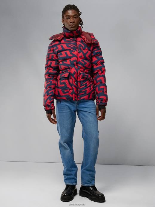 Men J.Lindeberg Bridge Swirl Red Sphere Print Down Jacket Clothing 8R622435