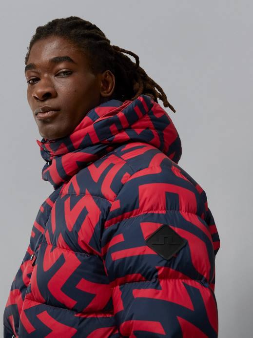 Men J.Lindeberg Bridge Swirl Red Sphere Print Down Jacket Clothing 8R622435