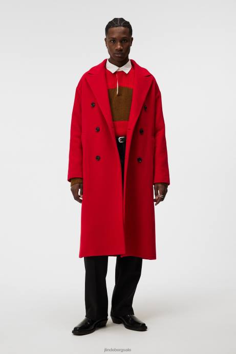 Men J.Lindeberg Fiery Red Willy Wool Coat Clothing 8R62909