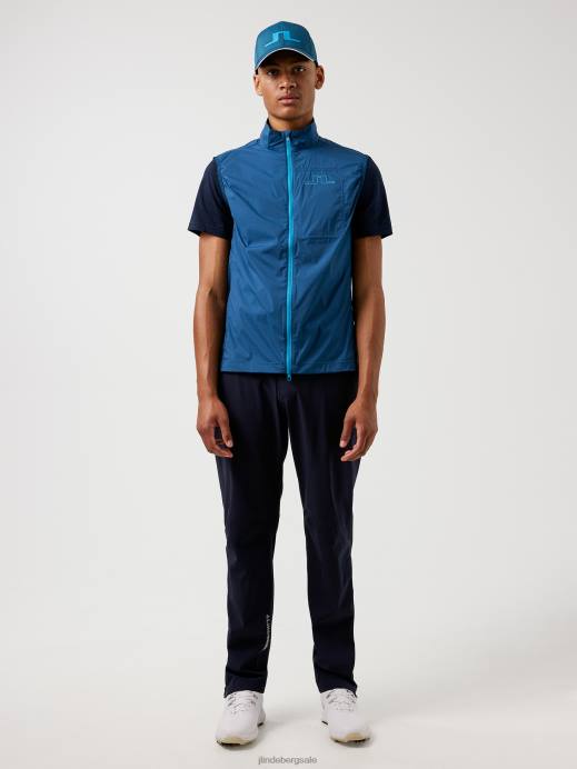 Men J.Lindeberg Majolica Blue Ash Light Packable Golf Vest Clothing 8R622493