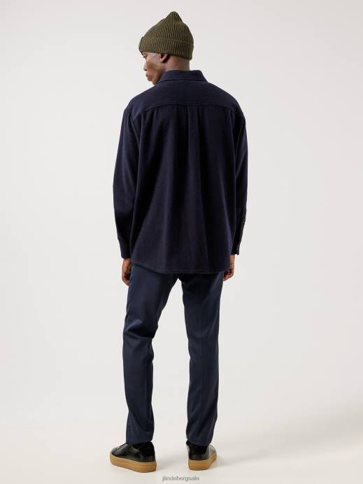 Men J.Lindeberg Navy Flat Wool Loose Fit Overshirt Clothing 8R622500
