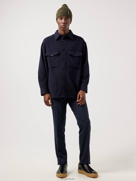 Men J.Lindeberg Navy Flat Wool Loose Fit Overshirt Clothing 8R622500