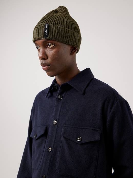 Men J.Lindeberg Navy Flat Wool Loose Fit Overshirt Clothing 8R622500