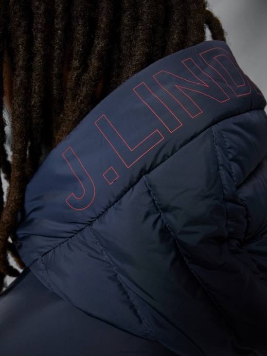 Men J.Lindeberg Navy Hybrid Text Down Jacket Clothing 8R622437