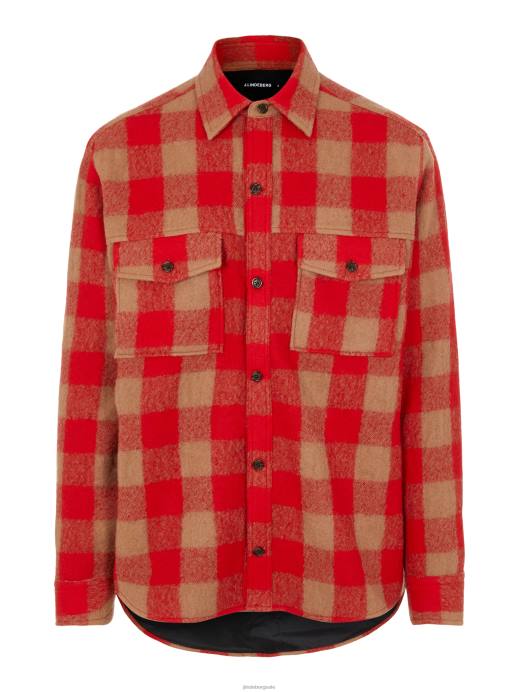 Men J.Lindeberg Red Bell Gingham Loose Overshirt Clothing 8R622468
