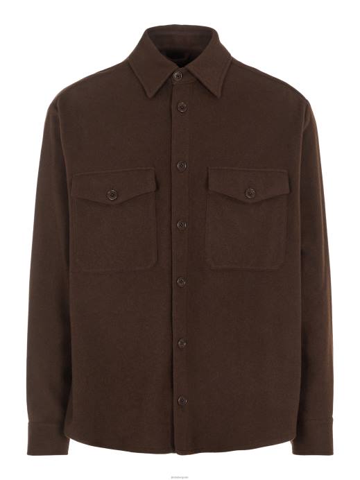 Men J.Lindeberg Umber Brown Flat Wool Loose Fit Overshirt Clothing 8R622499