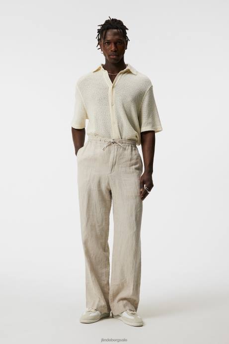 Men J.Lindeberg Cloud White Noah Wide Linen Pants Clothing 8R621127