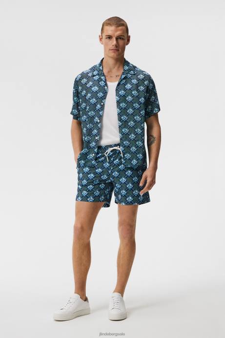 Men J.Lindeberg Estate Blue Banks Diamond Swim Trunks Clothing 8R621120