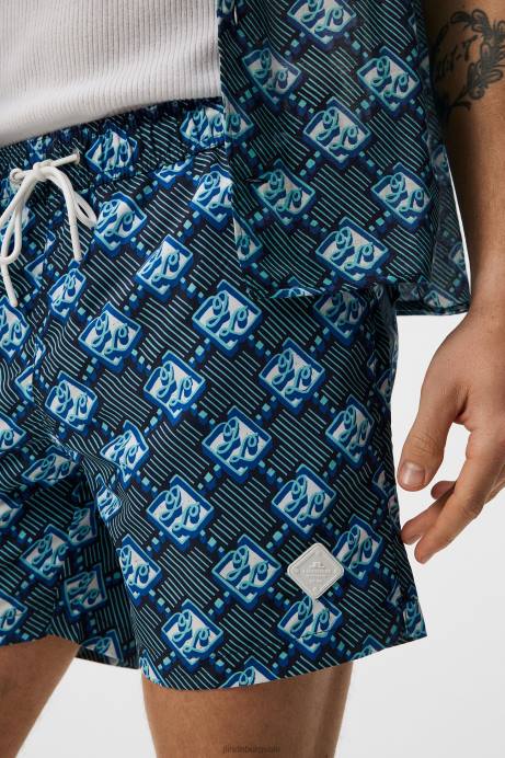 Men J.Lindeberg Estate Blue Banks Diamond Swim Trunks Clothing 8R621120