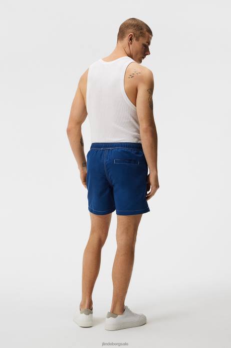 Men J.Lindeberg Estate Blue Banks Solid Swim Trunks Clothing 8R621118