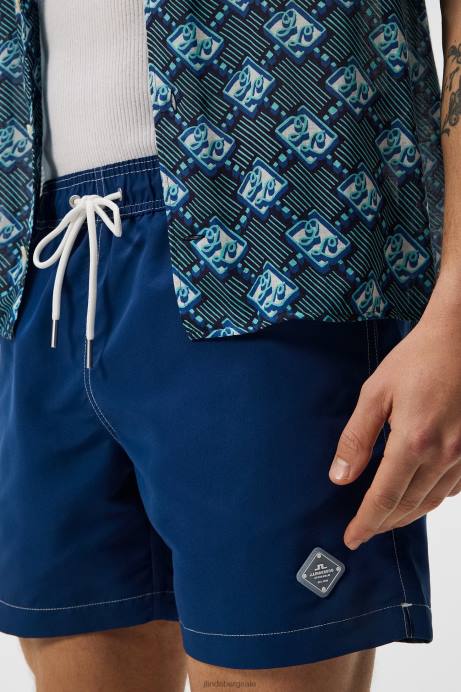 Men J.Lindeberg Estate Blue Banks Solid Swim Trunks Clothing 8R621118