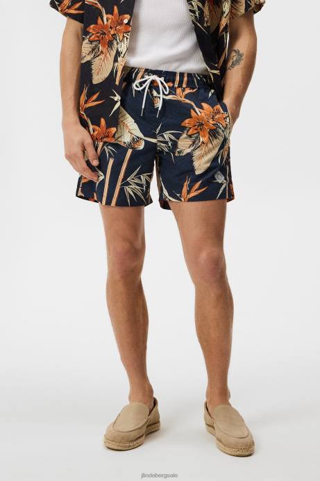 Men J.Lindeberg Navy Banks Tropical Swim Trunks Clothing 8R621113
