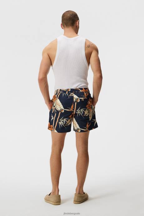Men J.Lindeberg Navy Banks Tropical Swim Trunks Clothing 8R621113