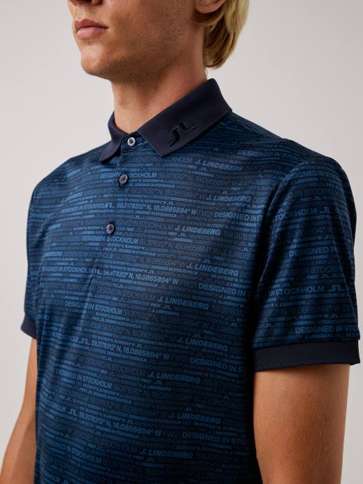 Men J.Lindeberg HQ Blue Kv Print Golf Polo Clothing 8R622119