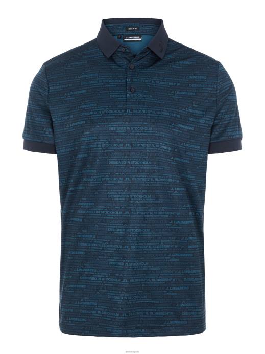 Men J.Lindeberg HQ Blue Kv Print Golf Polo Clothing 8R622119
