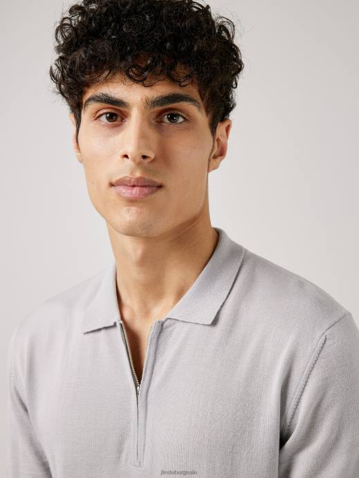 Men J.Lindeberg Stone Grey Nino Knitted Polo Clothing 8R622112