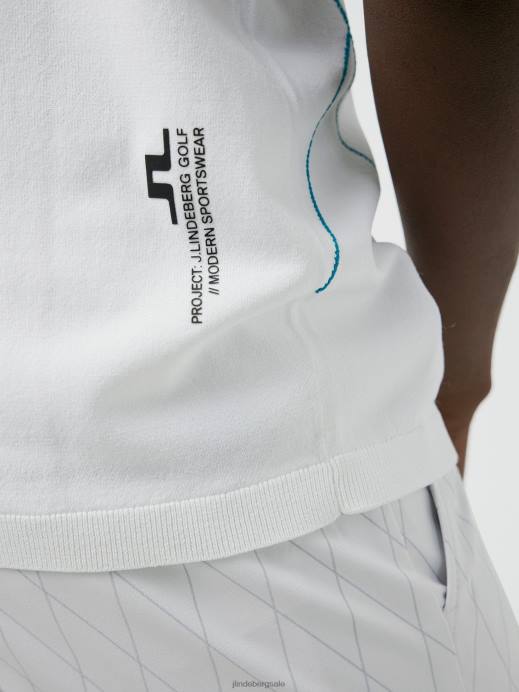 Men J.Lindeberg White Luka Knitted Golf Polo Clothing 8R622082