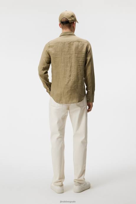 Men J.Lindeberg Aloe Clean Linen Slim Shirt Clothing 8R621189