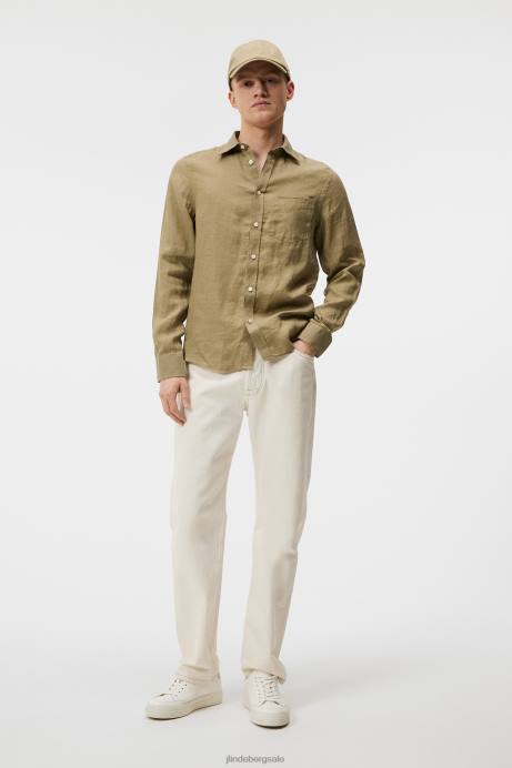 Men J.Lindeberg Aloe Clean Linen Slim Shirt Clothing 8R621189