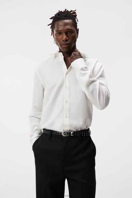 Men J.Lindeberg Cloud White Comfort Tencel Slim Shirt Clothing 8R621152