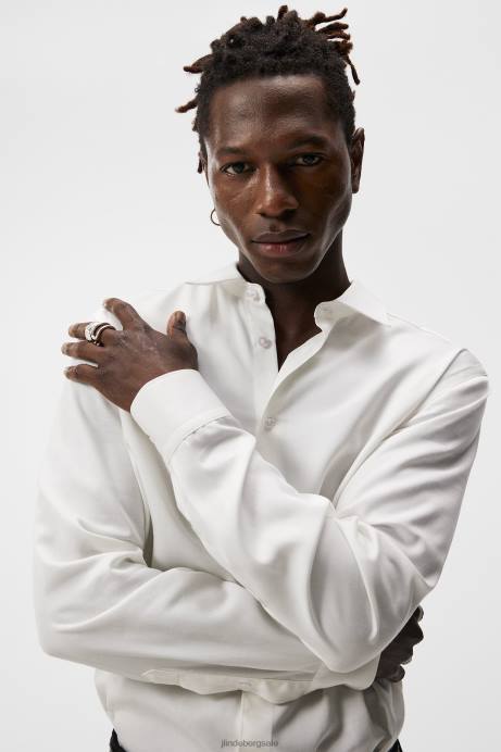 Men J.Lindeberg Cloud White Comfort Tencel Slim Shirt Clothing 8R621152