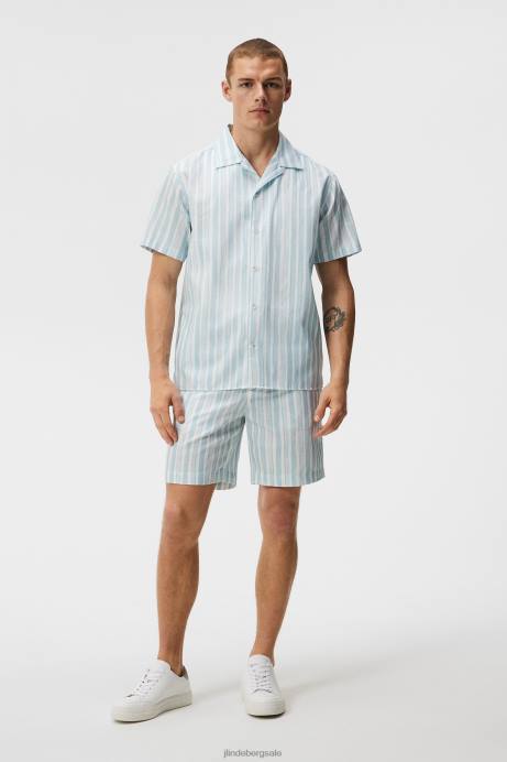 Men J.Lindeberg Dream Blue Elio Painted Stripe Shirt Clothing 8R621165