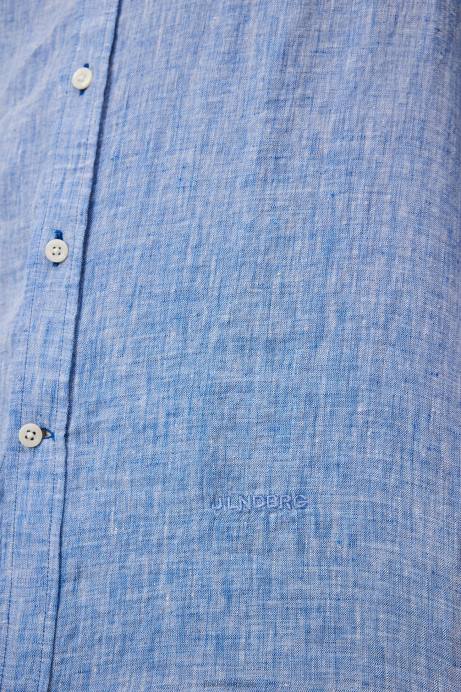 Men J.Lindeberg Lapis Blue Linen Melange Long Sleeve Slim Shirt Clothing 8R621180