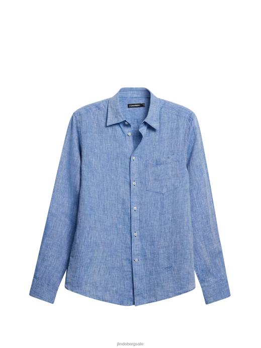 Men J.Lindeberg Lapis Blue Linen Melange Long Sleeve Slim Shirt Clothing 8R621180