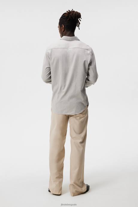 Men J.Lindeberg Light Grey Light Flannel Slim Shirt Clothing 8R621156