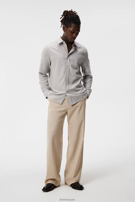 Men J.Lindeberg Light Grey Light Flannel Slim Shirt Clothing 8R621156