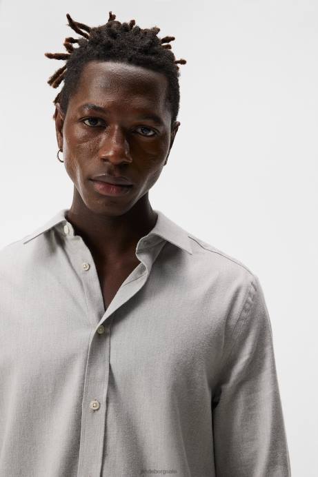 Men J.Lindeberg Light Grey Light Flannel Slim Shirt Clothing 8R621156