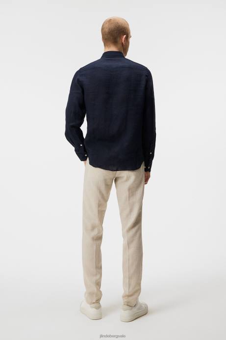 Men J.Lindeberg Navy Clean Linen Slim Shirt Clothing 8R621187