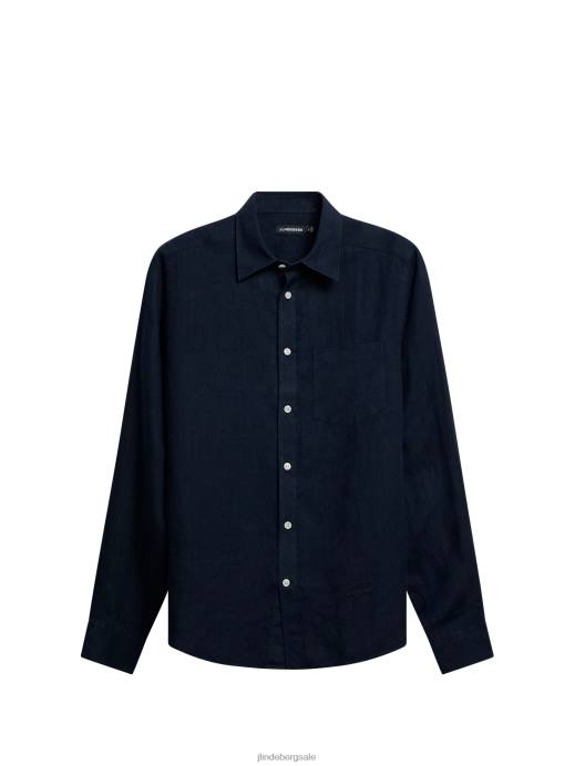 Men J.Lindeberg Navy Clean Linen Slim Shirt Clothing 8R621187