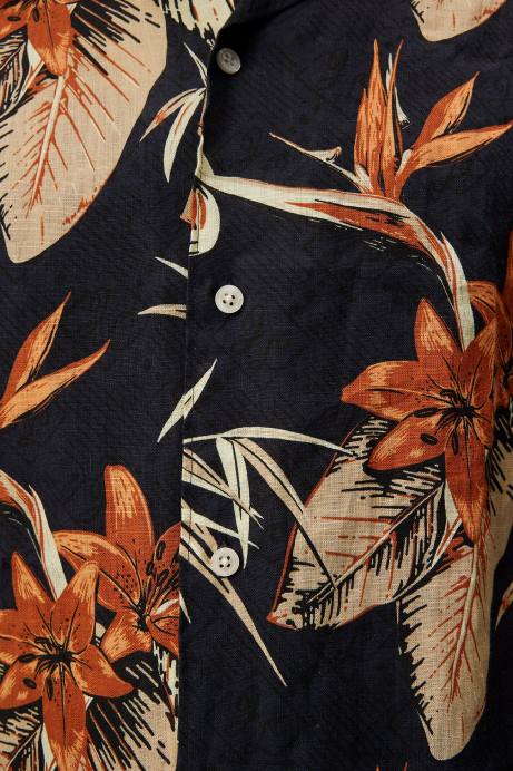 Men J.Lindeberg Navy Elio Tropical Print Shirt Clothing 8R621170