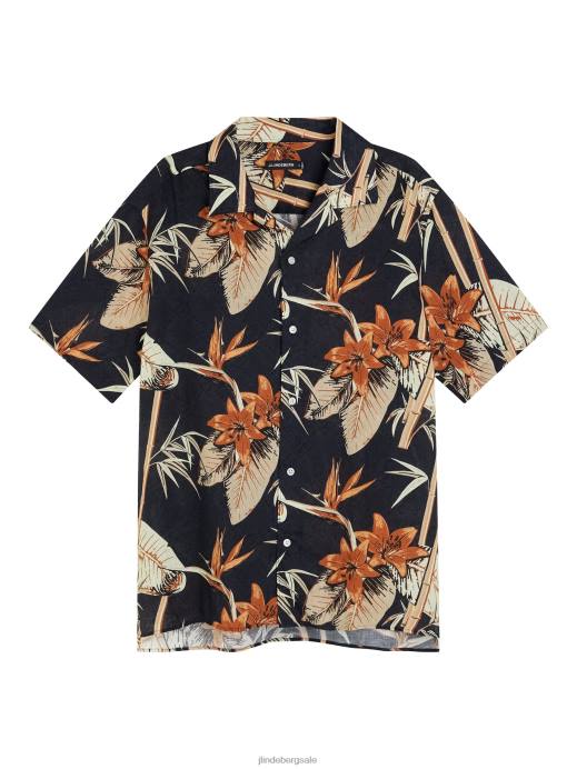 Men J.Lindeberg Navy Elio Tropical Print Shirt Clothing 8R621170