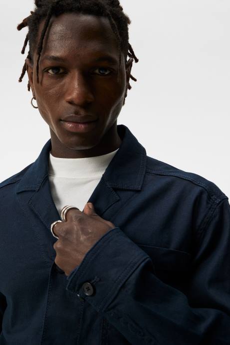 Men J.Lindeberg Navy Errol Linen Workwear Overshirt Clothing 8R621193