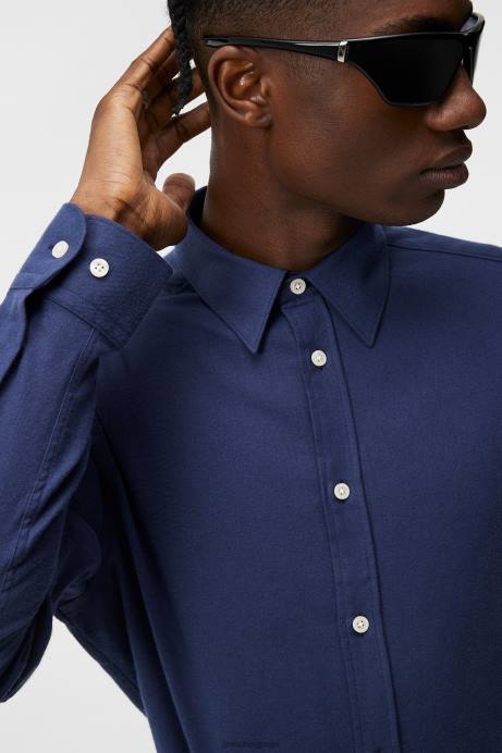 Men J.Lindeberg Navy Light Flannel Slim Shirt Clothing 8R621157